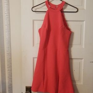 bebe Coral Scallop Open Back Flare Dress